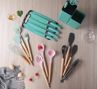 19 Pcs Kitchen Cooking Utensils and Knife Set with Block